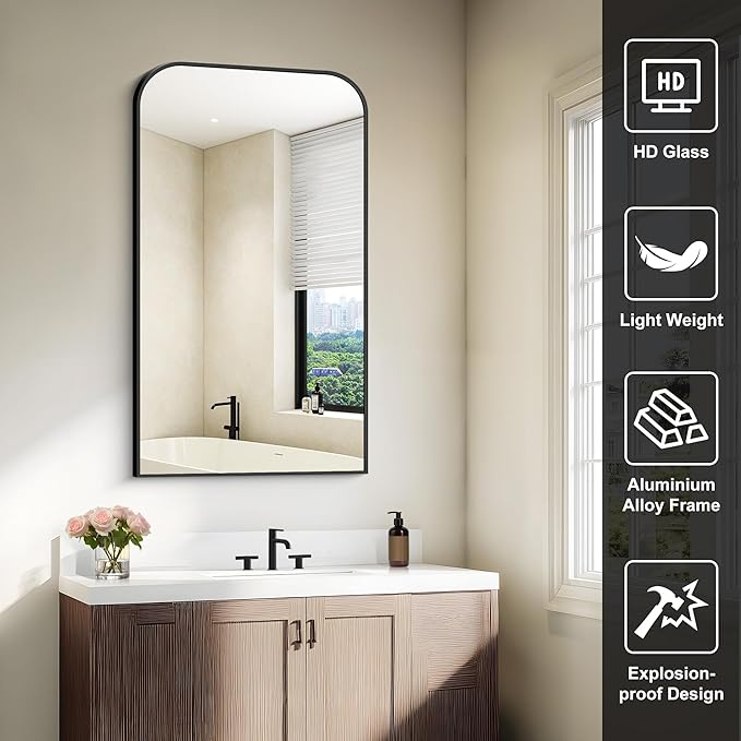 Bathroom Mirror, 24x40 inch Black Rectangle Wall Mounted Mirror with Thin Frame, Bathroom Vanity Mirrors for Over Sink, Entryway, Living Room, Bedroom