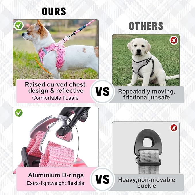 BEAUTYZOO Dog Harness and Leash Set for Small Medium Dogs,No Pull Step-in Harness for Puppy S M Sized Dogs and Cats,Air Mesh Adjustable Breathable Soft No Choke Escape Proof Vest Harnesses,Pink XXS