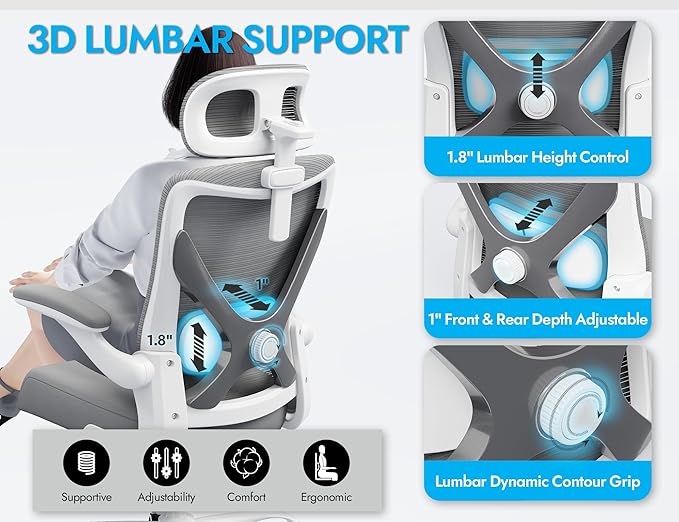Ergonomic Office Chair - X-Shaped Computer Desk Chair Comfy, Gaming Chair, Office Chair with Lumbar Support, Mesh Office Chairs with Headrests, Desk Chair for Long Hours (White Ash)