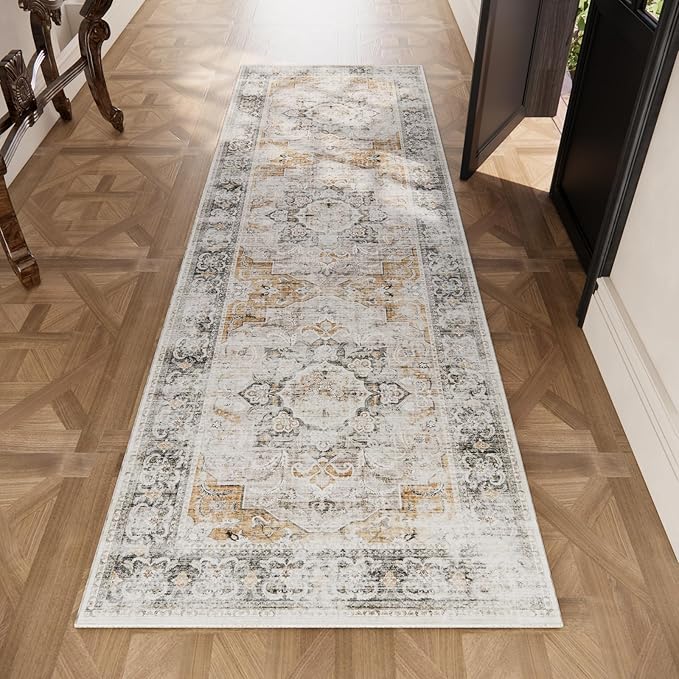 Washable Runner Rug Non Slip: 2'6"x8' Kitchen Rug Runners Stain Resistant Boho Floor Rug with Rubber Backing Non Shedding Soft Carpet Runners for Hallway Indoor Entryway Bedroom Bedside Laundry Room