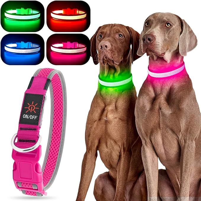 YFbrite Light up Dog Collar, USB Rechargeable LED Puppy Collar Super Bright Adjustable Glowing Dog Lights for Night Walking (Pink, Small)