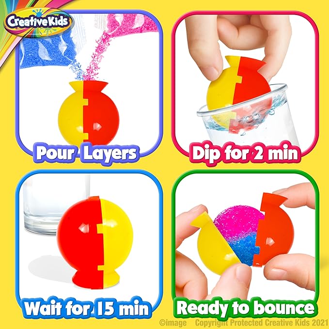 Creative Kids Magic Bouncy Balls - DIY STEM Toys - Science Kit for Kids - 25 Multicolor Bags & 5 Molds Makes Up to 43 Balls