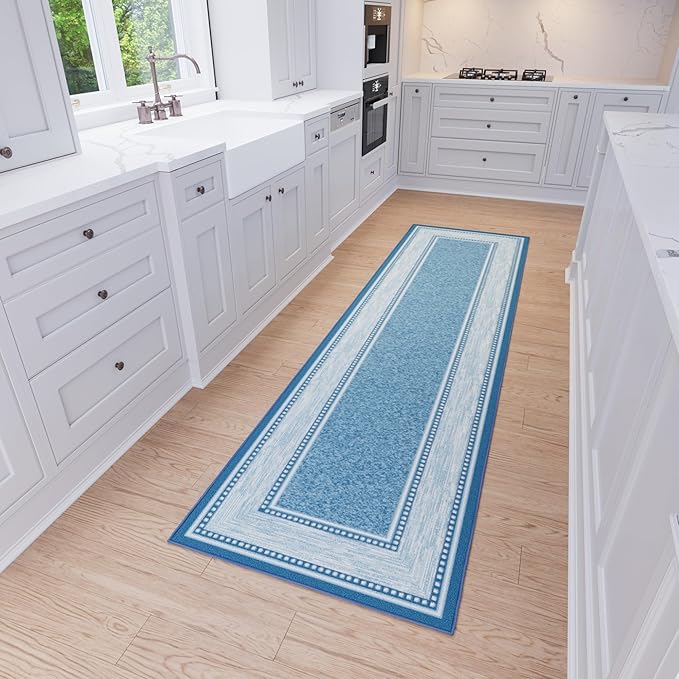 Ottomanson Hallway Runner Rug 2'7" x 9'10" Non Slip Border Area Rugs Easy to Clean Laundry Rug Runner Durable & Pet Friendly Floor Carpet Runners for Hallways Entryway Living Room Kitchen, Turquoise
