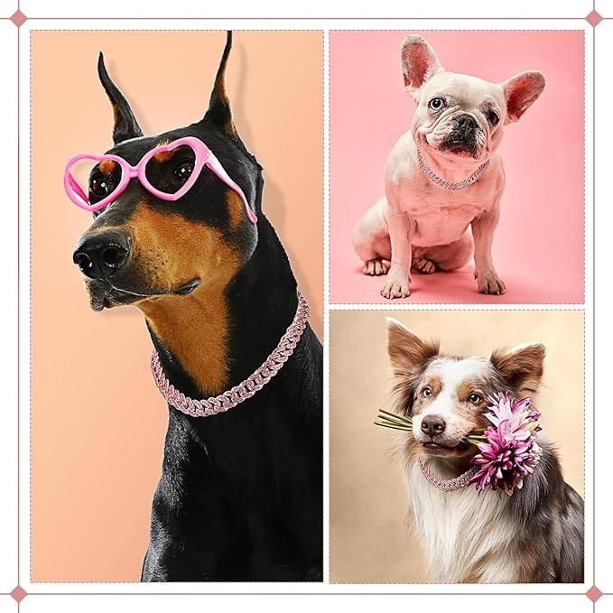 LEIFIDE Dog Chain Collar Diamond Link Puppy Collar 12 mm Wide Dog Necklace Metal Cat Chain Pet Crystal Necklace Jewelry Accessories for Small Medium Large Pet(20 Inch,Rose Gold, Pink)