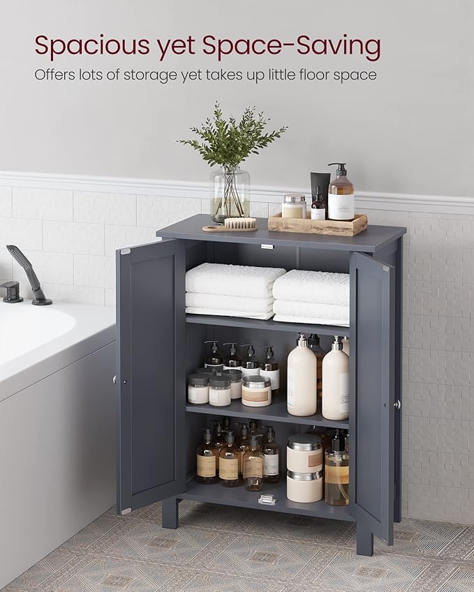 VASAGLE Floor Storage Cabinet, Freestanding Storage Unit with 2 Adjustable Shelves, for Bathroom Living Room Dining Kitchen, 11.8 x 23.6 x 31.5 Inches, Slate Gray UBCB60GY
