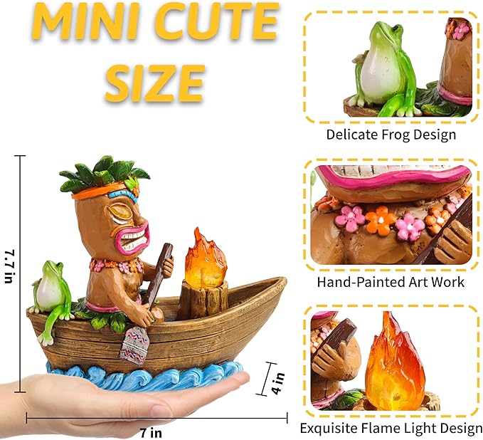 Solar Tiki Outdoor Statues: Funny Tiki Bar Decor with Solar Light Outside Decoration for Lawn Yard Patio Garden Gifts for Housewarming (Boating)