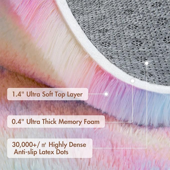 9x12 Ft Extra Large Shag Kids Colorful Rug for Living Room, Ultra Soft Fluffy Furry Area Rugs for Nursery Bedroom Indoor Floor, Girls Aesthetic Carpet Home Decor (Rainbow)