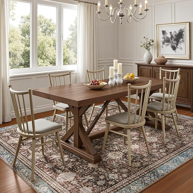 Washable Area Rugs 5x7 Vintage Red, Indoor Rug for Living Room Bedroom, Traditional Farmhouse Carpet for Dining Room