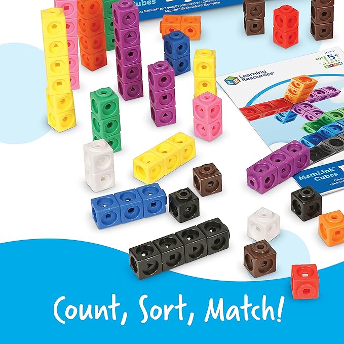 Learning Resources MathLink Cubes Big Builders - Math Manipulatives Kindergarten Games, Pattern Building Blocks, Counting Blocks, STEM Sets, Classroom Counters, Fine Motor Skills, Gifts For Kids