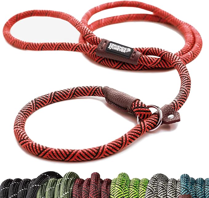 Friends Forever Extremely Durable Dog Rope Leash, Premium Quality Training Slip Lead, Reflective, Thick Heavy Duty, Sturdy, No Pull, Comfortable For The Strong Large Medium Small Pets 6 feet, Red