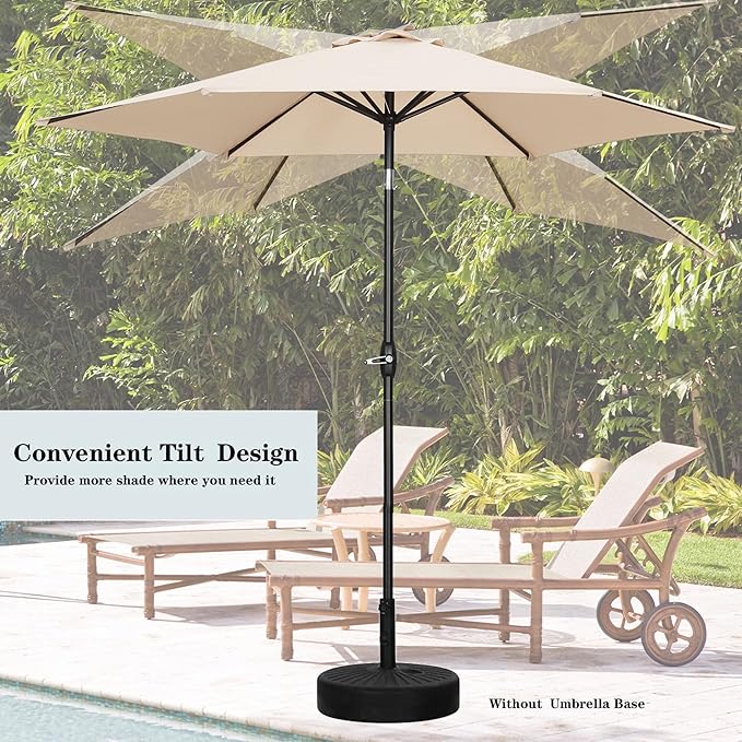 HYD-Parts 9FT Patio Umbrella Outdoor Table Umbrella,Market Umbrella with Push Button Tilt and Crank for Garden, Lawn, Deck, Backyard & Pool, with a Base (Khaki)
