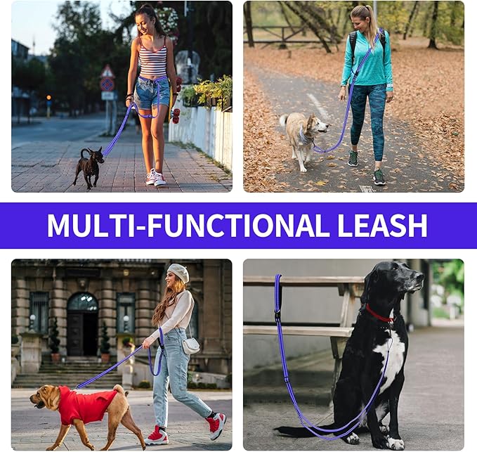 Kazazoo Hands-Free Dog Leash Adjustable Length 5-8 Ft, Waist for Dog Walking, Running for Small &Medium Dogs with Reflective Strips, Ballistic Nylon, Waist Belt, Lightweight Blue