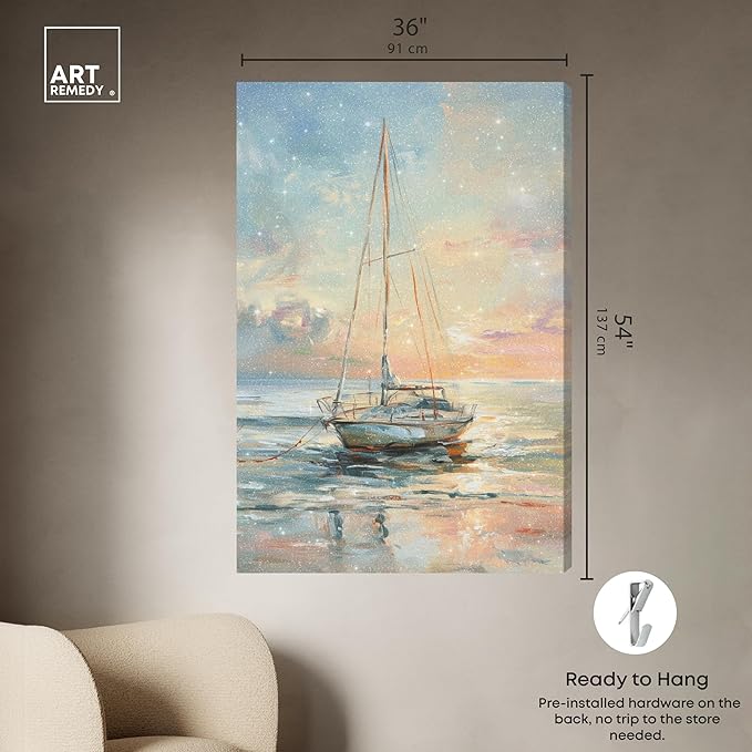 Art Remedy Boat On The Shore Gallery Wrapped Sailing 1 Piece Canvas Wall Art, 36" x 54", Gallery Wrapped