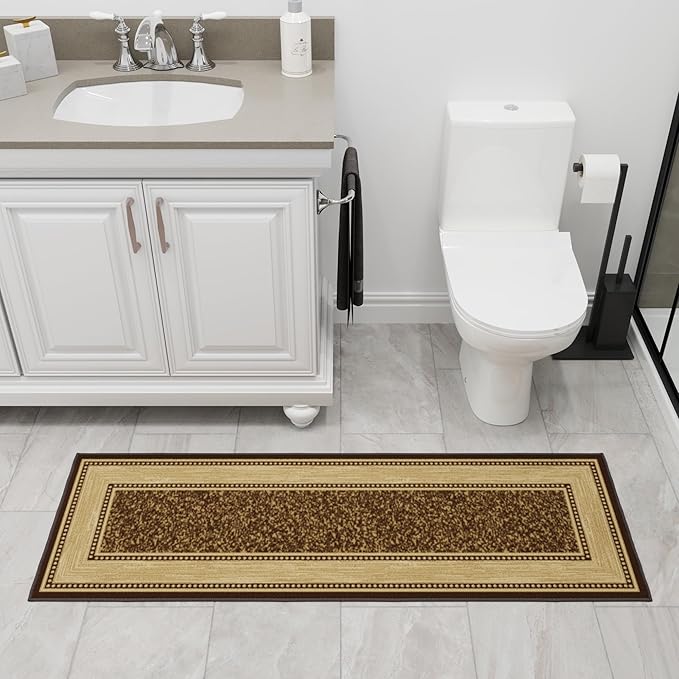 Ottomanson Hallway Runner Rug 20" x 59" Non Slip Border Area Rugs Easy to Clean Laundry Rug Runner Durable & Pet Friendly Floor Carpet Runners for Hallways Entryway Living Room Kitchen, Brown