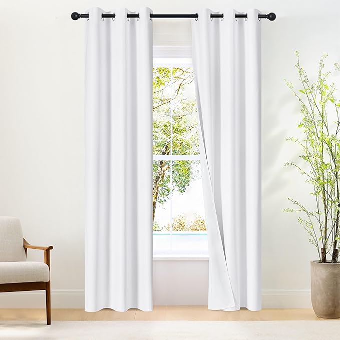 NICETOWN White100% Blackout Window Curtains 84 inch Long, Grommet Room Darkening Window Treatment Thermal Insualted for Bedroom/Livving Room, W37 x L84, 2 Panels