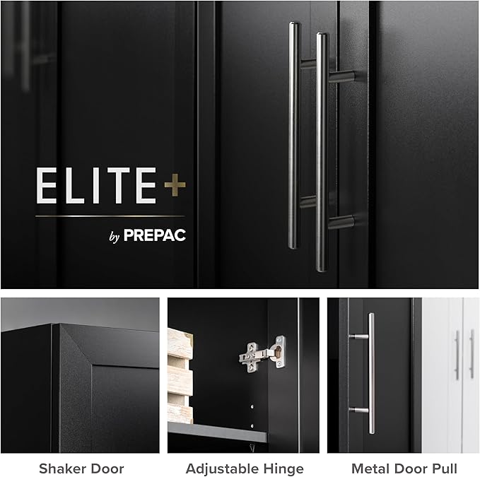 Prepac Elite Accent Cabinet with Panel Doors, Black Storage Cabinet, Bathroom Storage, Pantry with 3 Shelves 16.75" D x 32" W x 65" H