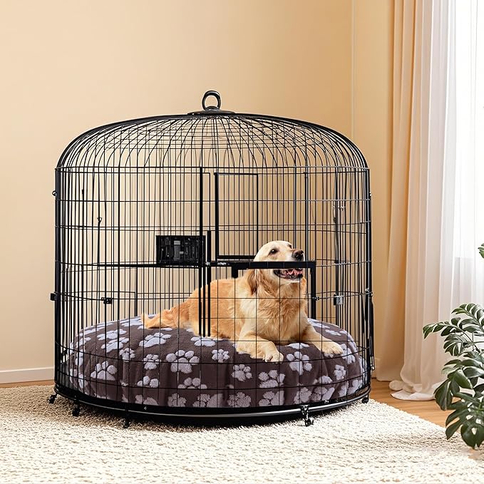 BALAPET Washable Dog Bed Covers Replacement Round Waterproof Bed Cover for Dog Soft Pet Bed Cover with Lovely Dog Paw Print and Double-Sided Usable Design,Cover Only(Brown,45 * 45 * 11in)