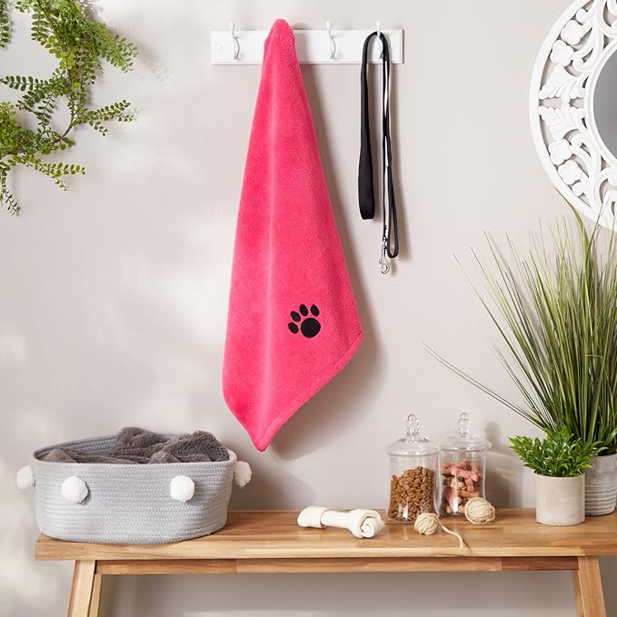 Bone Dry Pet Grooming Microfiber Towel, Embroidered Collection, X-Large,41x23.5, Raspberry Sorbet