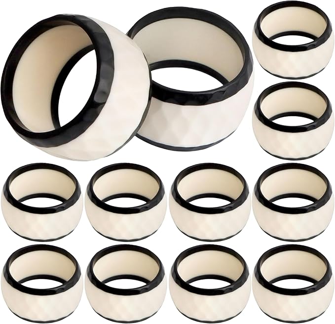 Epoxy Resin Napkin Rings Set of 12 - Elegant for Dinner Parties, Large Gatherings, Special Events & Dining Table Décor| Durable Napkin Rings, Easy to Clean (Black White) - CLEENTABLE