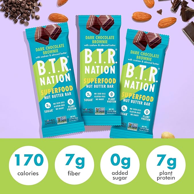 B.T.R Nation Keto Superfood Protein Bars, Plant Based Vegan - Brownie RECHARGE | 12 Bars | Low Carb and Gluten Free, Free of Sugar Alcohols and Boosted with Powerful Superfoods