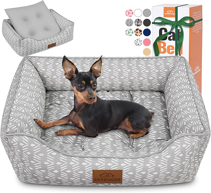 Rectangle Cat Dog Bed for Large Medium Small Pets Indoor Outdoor Machine Washable Sleeping Sofa Non-Slip Bottom Soft Puppy Bed Durable Orthopedic Calming Pet Cuddler (Medium, Grey Pattern)