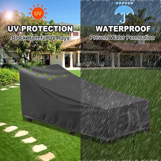 OutdoorLines Outdoor Waterproof Patio Chaise Lounge Chair Cover - UV Resistant Lounger Covers Heavy Duty Weatherproof Patio Sofa Furniture Covers, 2 Packs, 78Wx35.5Dx33H Inches, Black