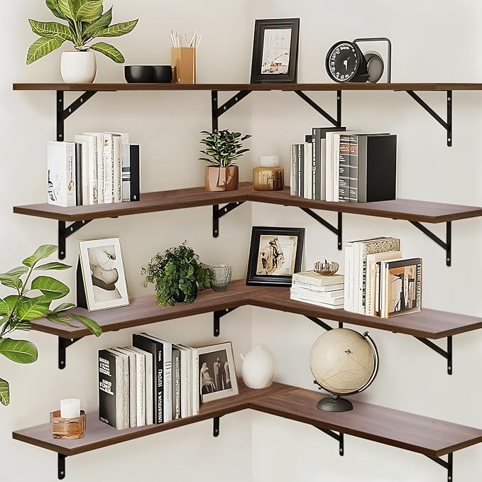 Kaboon 27 inch Long 10 inch Deep Floating Shelves for Wall Set of 2, Large Open Shelves Wall Mounted, Space Saving Home and Commercial Use, Walnut