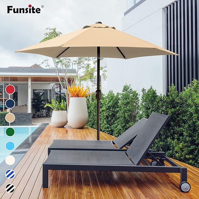 7.5Ft/9Ft Patio Umbrella, UV Protect Pool Umbrella with Heavy Duty Pole,Outdoor Umbrella with Push Botton Tilt & Crank
