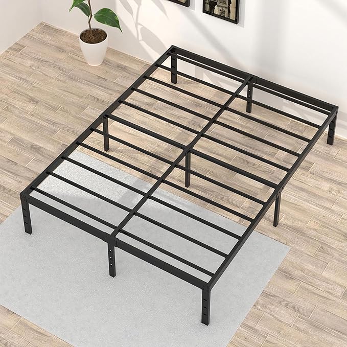 18 Inch California King Bed Frames No Box Spring Need, Platform Cal King Bed Frame with High Storage, Eassy Assembly 3,500 Lbs Heavy Duty Bedframes, Black