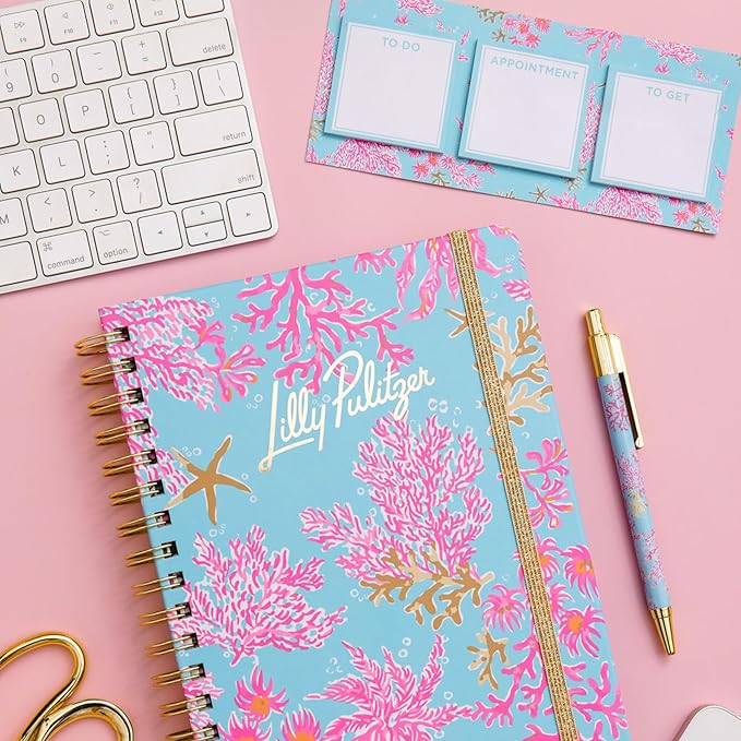 Lilly Pulitzer Pencil Case with Planner Accessories for Adults, Agenda Bonus Pack Includes Stickers, Click Pen, Mini Notepads, Bookmarks, and Zipper Pouch (Royal Coral)