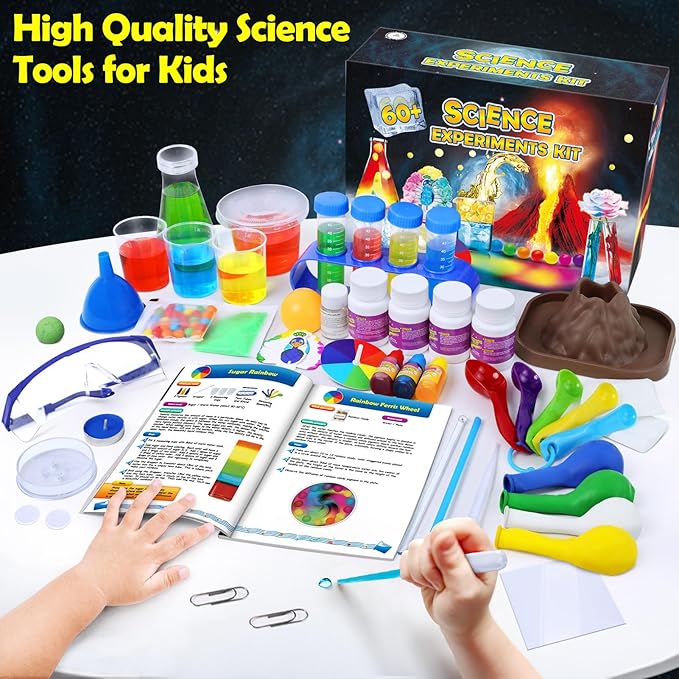 UNGLINGA 60+ Science Experiments Kits for Kids, Boys Girls Toys Gifts, Science Lab S.T.E.M Activities Educational Project with Chemistry Set, Erupting Volcano, Color