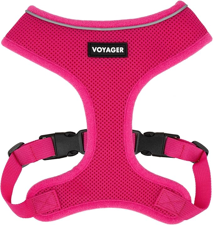 Voyager Aerolite Over The Head Dog Harness, No Pull Breathable Air Mesh Vest, Quick Dry with Reflective Stitching, Adjustable Escape Resistant Harness for Small Medium Large Dogs - Fuchsia, Medium