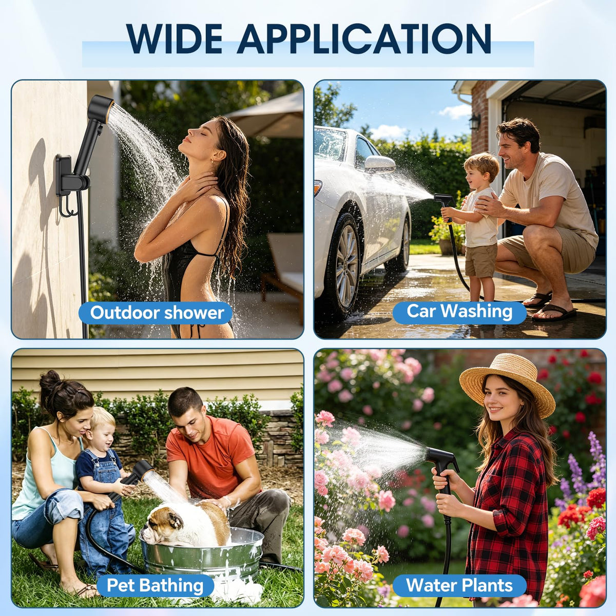 Portable Shower for Camping, 8000mAh Rechargeable Camp Shower Pump, LED Display Temp & Power, 5 Pressure Settings, 4 Spray Modes (+Spray Gun), IPX8 Waterproof, Ideal for Outdoor, Beach, Pet, Car Wash