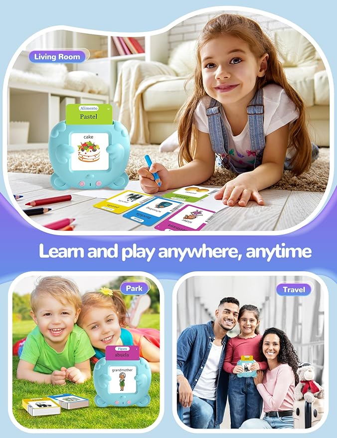 Bilingual Talking Flash Cards for Toddlers, 224 Sight Words Spanish and English Learning Flashcards for Kids, Autism Pocket Speech Therapy Toys, Española Vocabulary