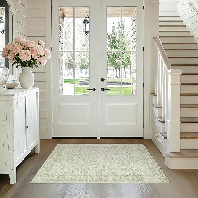Sage Green 2x3 Boho Rugs for Kitchen Bathroom Hallway Washbale Non Slip Front Door Rug Indoor Entrance Low Pile Light Green Area Rug for Bed Side Bedroom Floor Laundry Room 2 x 3