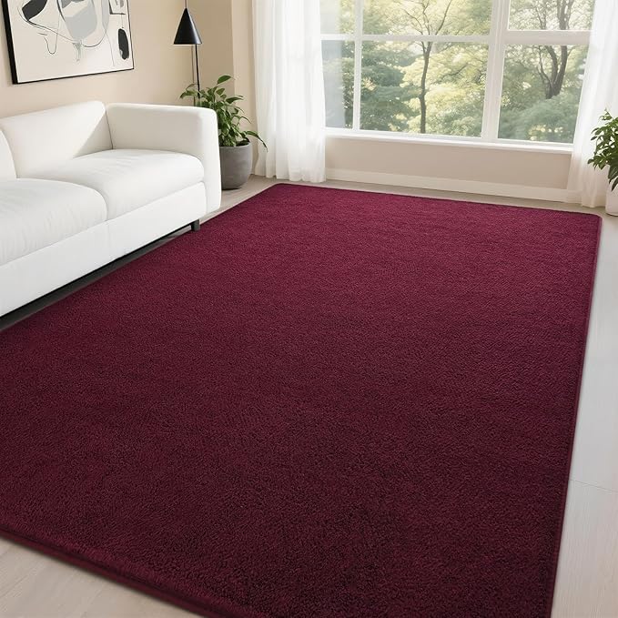 DweIke 5x7 Burgundy Red Area Rugs for Bedroom, Super Soft Living Room Rug, Thickened Memory-Foam Throw Carpet, Non-Slip and Washable Carpets for Kids Boys Girls Room Dorm Nursery Home Decor