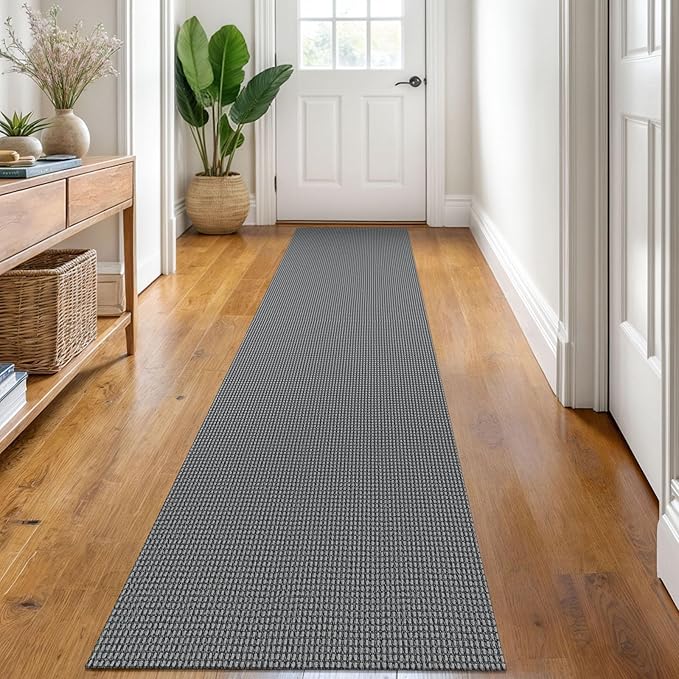 KOZYFLY Runners for Hallways 2x8 ft Washable Kitchen Runner Non Slip Rubber Backed Hall Runners Cotton Entryway Runner Rugs Floor Carpet for Indoor Backdoor Bedroom Kitchen, Grey/Dark Grey