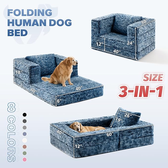 HABUTWAY Convertible Sofa Bed,3-in-1 Folding Futon Sofa Bed with Pillow, Foldable Sleeper Sofa Bed with Removable Cover,Plush Boneless Floor Chair Couch Lounge for Living Room,(Twin,Blue)