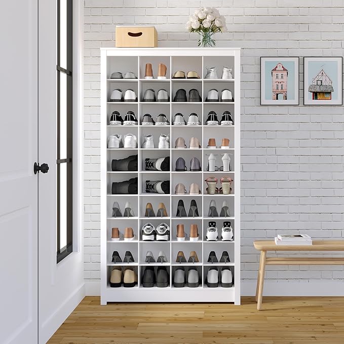 Prepac White Tall Storage Cabinet, Shoe Cabinet, Cube Storage Organizer with 40 Shoe Cubbies 13" D x 39.5" W x 72.5" H, WUSG-0011-1