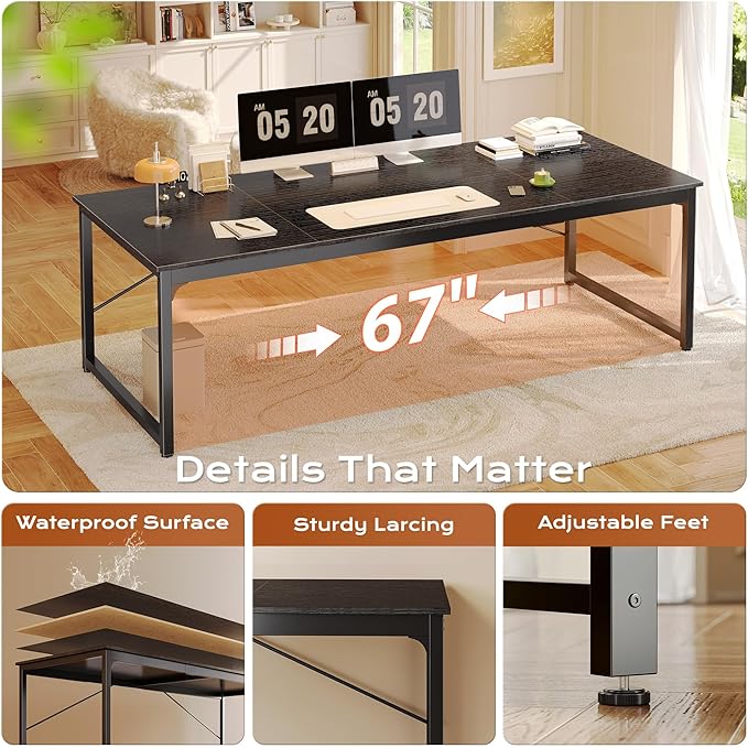PRAISUN 70.8 X 29.5 Inch Computer Desk with Deeper Desktop, Gaming Office Writing Work Desk for Home Office, Study, Bedroom, Work from Home, Metal Frame, Black