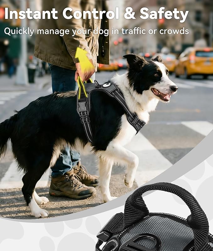 Joytale No Pull Dog Harness Medium Sized Dog, Reflective Pet Vest with Front Clip, Adjustable Soft Padded Harnesses with Easy Control Handle for Training and Walking, Gray, M