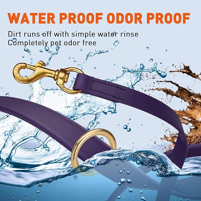 Viper Biothane K9 Working Dog Leash Waterproof Lead for Tracking Training Schutzhund Odor-Proof Long Line with Solid Brass Snap for Puppy Medium and Large Dogs 4ft, Violet Purple