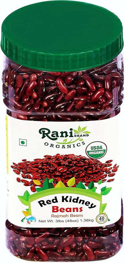 Rani Organic Red Kidney Beans (Rajmah Beans) Light 48oz (3lbs) 1.36kg Bulk PET Jar ~ All Natural | Vegan | Gluten Friendly | NON-GMO | Indian Origin | USDA Certified Organic