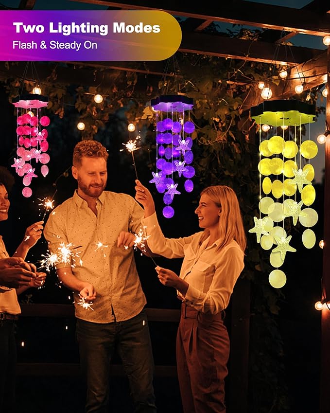Toodour Solar Wind Chimes for Outside, Shells Light Gifts for Mom Grandma Women Wife Girls, Waterproof Solar Outdoor Decorative Mobile Light for Holiday Garden Porch Yard Outdoor Decor (Warm White)