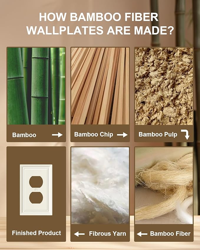 4-Pack Duplex Outlet Cover Plate, Decorative Light Almond Switch Plates and Outlet Covers, Natural Bamboo Fiber Wall Plates for Electrical Outlets, 1 Gang Receptacle Cover, Corrosion Resistant