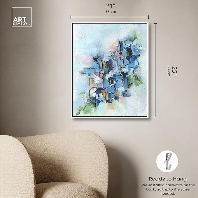Art Remedy Poesy Canvas Modern Blue Abstract Wall Art, White Frame, 20" x 24"