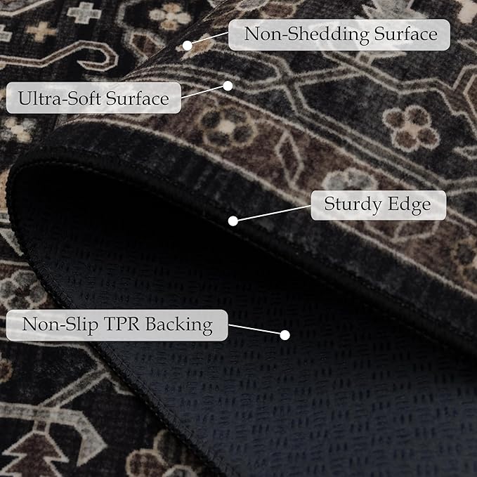 Area Rug Non Slip Machine Washable Ultra Soft Living Room/Bedroom/Kitchen/Outdoor/Classroom Black Gold, 6'×9'