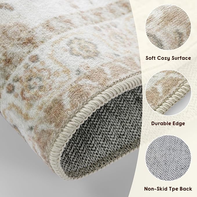 LBRO2M Boho Runner Rug 2X6 Hallway Rug Non Slip Washable Runners for Hallways, Bedroom, Kitchen Laundry Room Pet Friendly Area Rugs (2X6, Cream)