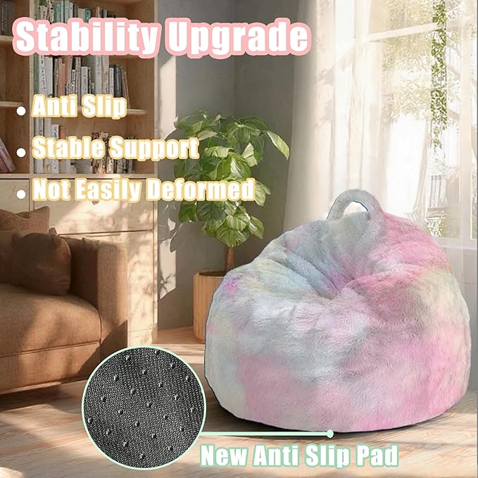 Bean Bag Chair Cover 4FT Fluffy Soft Velvet Storage Sofa, DIY Floor Giant Fur Bean Bag Chair Cover for Kids & Adults, Machine Washable, Upgrade Durable Zipper No Fillers, Colorful