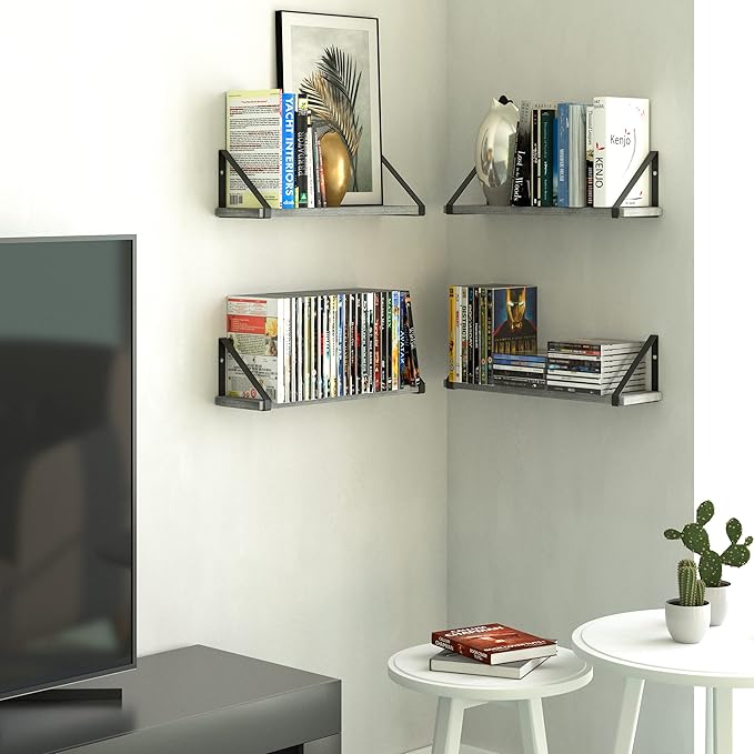 Wallniture Ponza 17'' x 4.5'' Floating Wall Shelf Bathroom, Small Wood Book Shelves for Wall Storage, Wall Mounted Shelf, Dining Room, Bedroom, Living Room, Office & Kitchen Organization, Gray, 20pcs